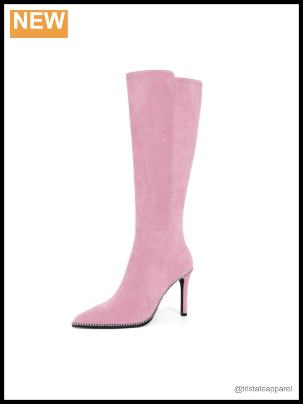 Knee High Boots Women Stiletto Heel Pointed Toe Beaded Suede Leather Booties